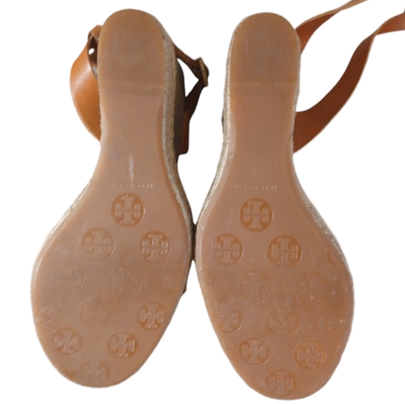 Tory Burch Gold/Brown Platform Canvas Bima Espadrille Wedge Sandals size 9 - Picture 9 of 12